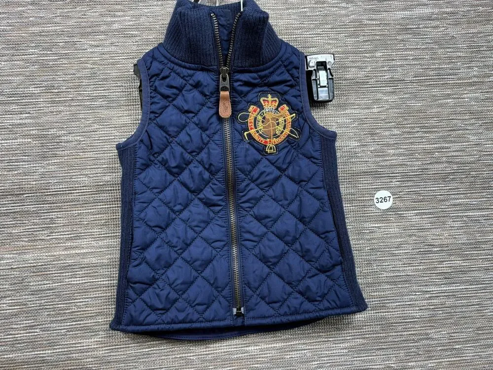 Ralph Lauren Vest Kids 3/3T Blue Quilted Sleeveless Zip Insulated Crest Patch